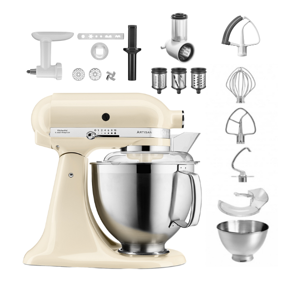 KitchenAid 4,8 L 5KSM185 Artisan Küchenmaschine Allrounderset Fleischwolf+Spritzgebäck+Gemüseschneider