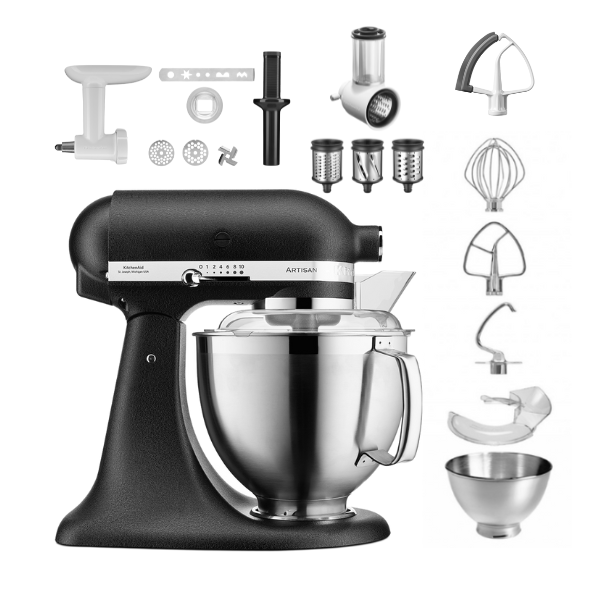 KitchenAid 4,8 L 5KSM185 Artisan Küchenmaschine Allrounderset Fleischwolf+Spritzgebäck+Gemüseschneider