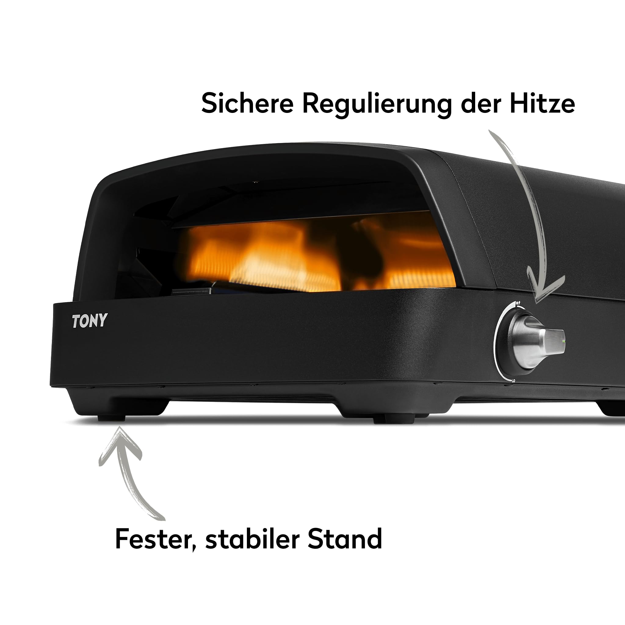 BURNHARD Gas Pizzaofen - TONY, 450 °C, Tragbarer 5,9 kW Outdoor Ofen für Pizza (58,5 x 47,7 x 24,8 cm) inkl. Cordierit-Pizzastein, geeignet für Terrasse, Balkon und Garten