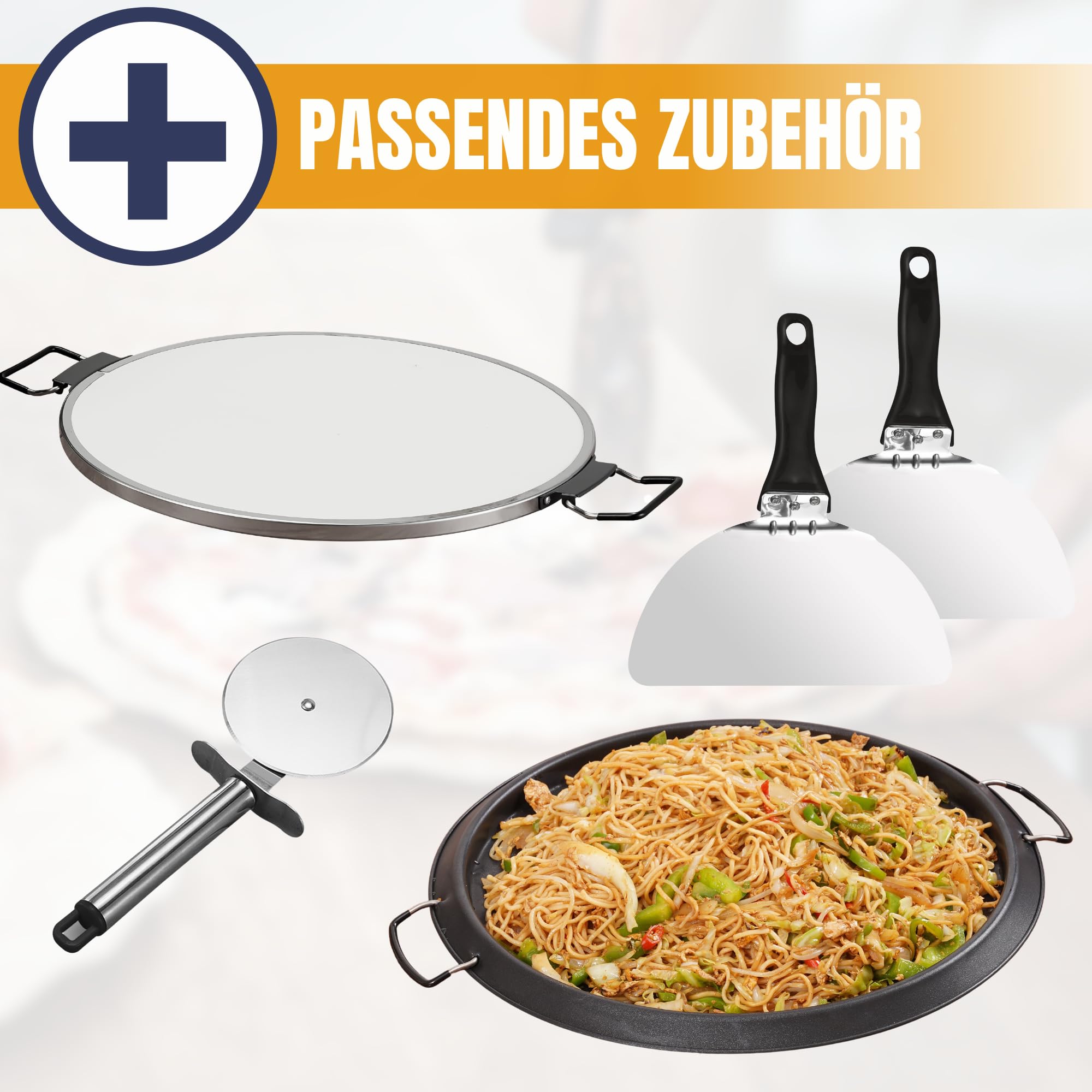 Sommertal PizzaProfi XXL Pizzaofen mit 39cm Steinplatte – Pizza Ofen elektrisch, schnelle 3-Minuten Pizza, bis 380°C – 5-teiliges Set mit Pfanneneinsatz, 2x Pizzaschieber, Schneider, Pizzastein