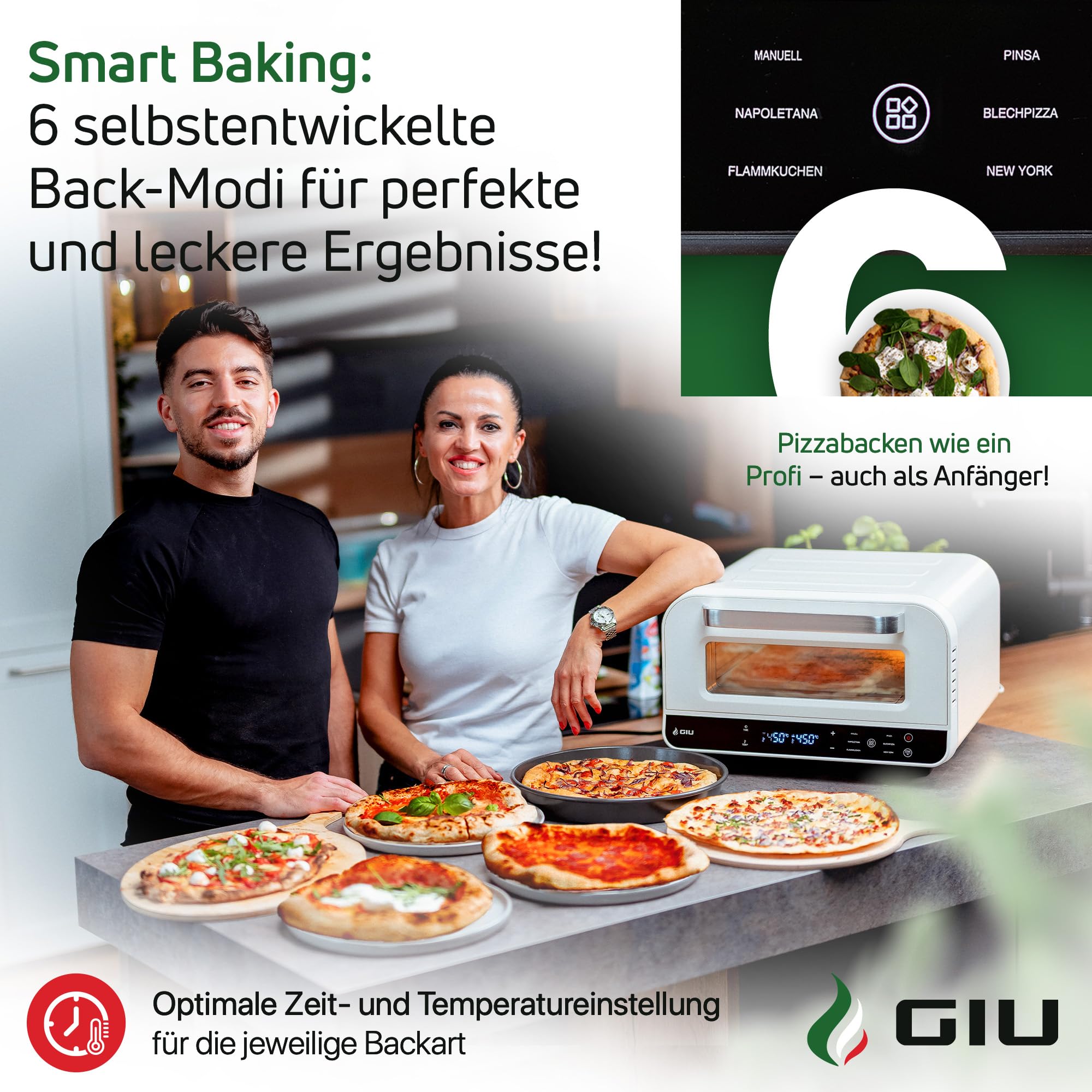 Elektrischer Pizzaofen - Starker Elektro-Ofen für neapolitanische Pizza | Backofen, Pizzaofen, elektrisch, Electric Oven | Über 400 Grad FusionHeat-Tech | Genieße Steinofen-Geschmack Zuhause | GIU