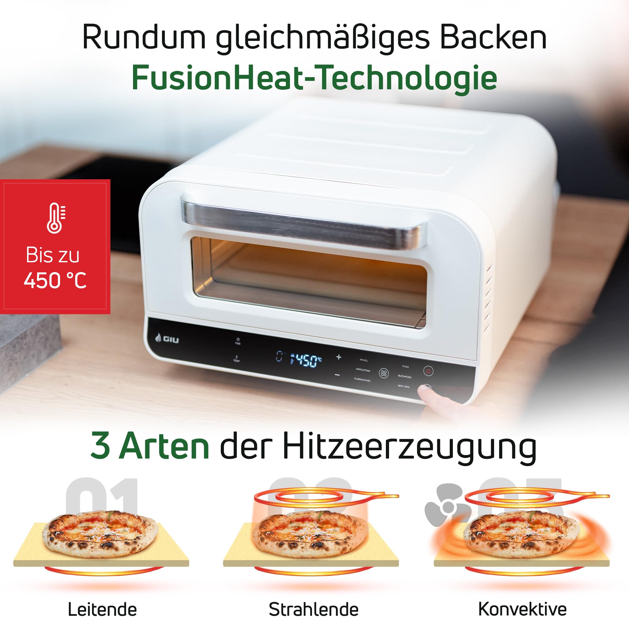 Elektrischer Pizzaofen - Starker Elektro-Ofen für neapolitanische Pizza | Backofen, Pizzaofen, elektrisch, Electric Oven | Über 400 Grad FusionHeat-Tech | Genieße Steinofen-Geschmack Zuhause | GIU