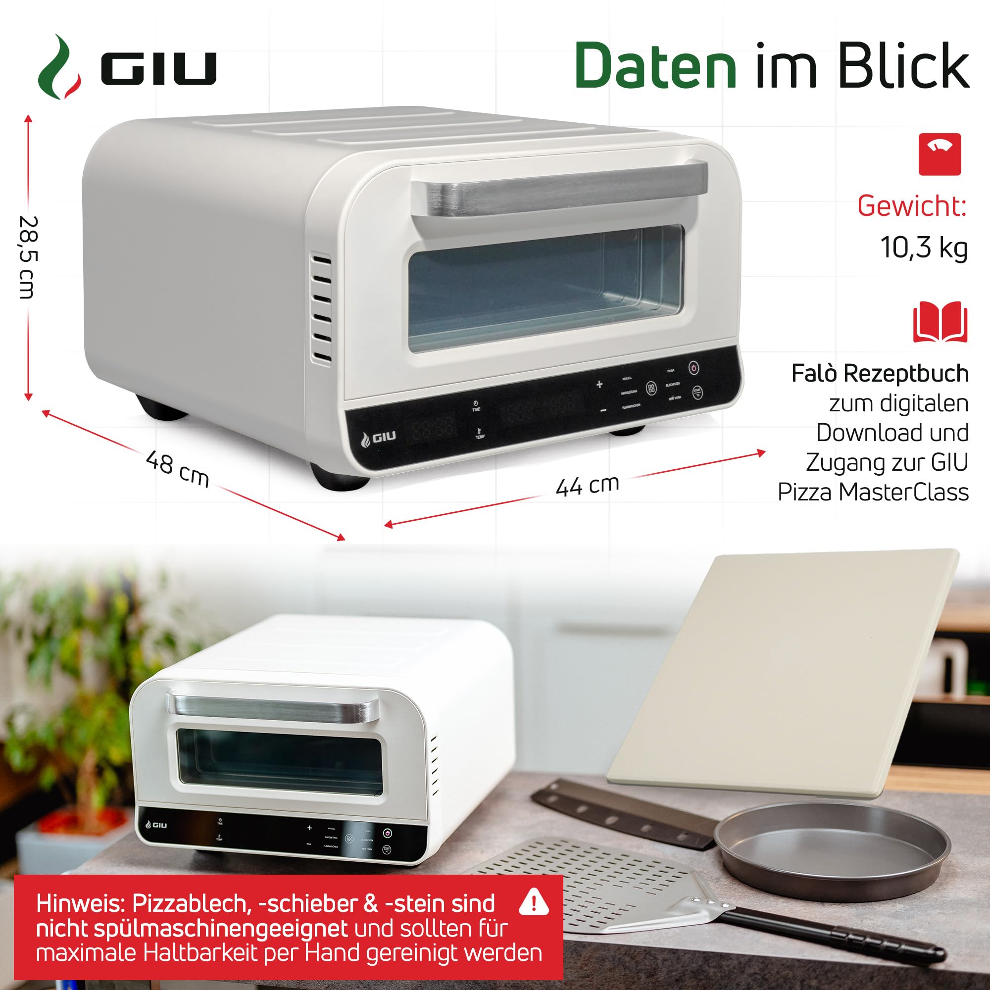 Elektrischer Pizzaofen - Starker Elektro-Ofen für neapolitanische Pizza | Backofen, Pizzaofen, elektrisch, Electric Oven | Über 400 Grad FusionHeat-Tech | Genieße Steinofen-Geschmack Zuhause | GIU