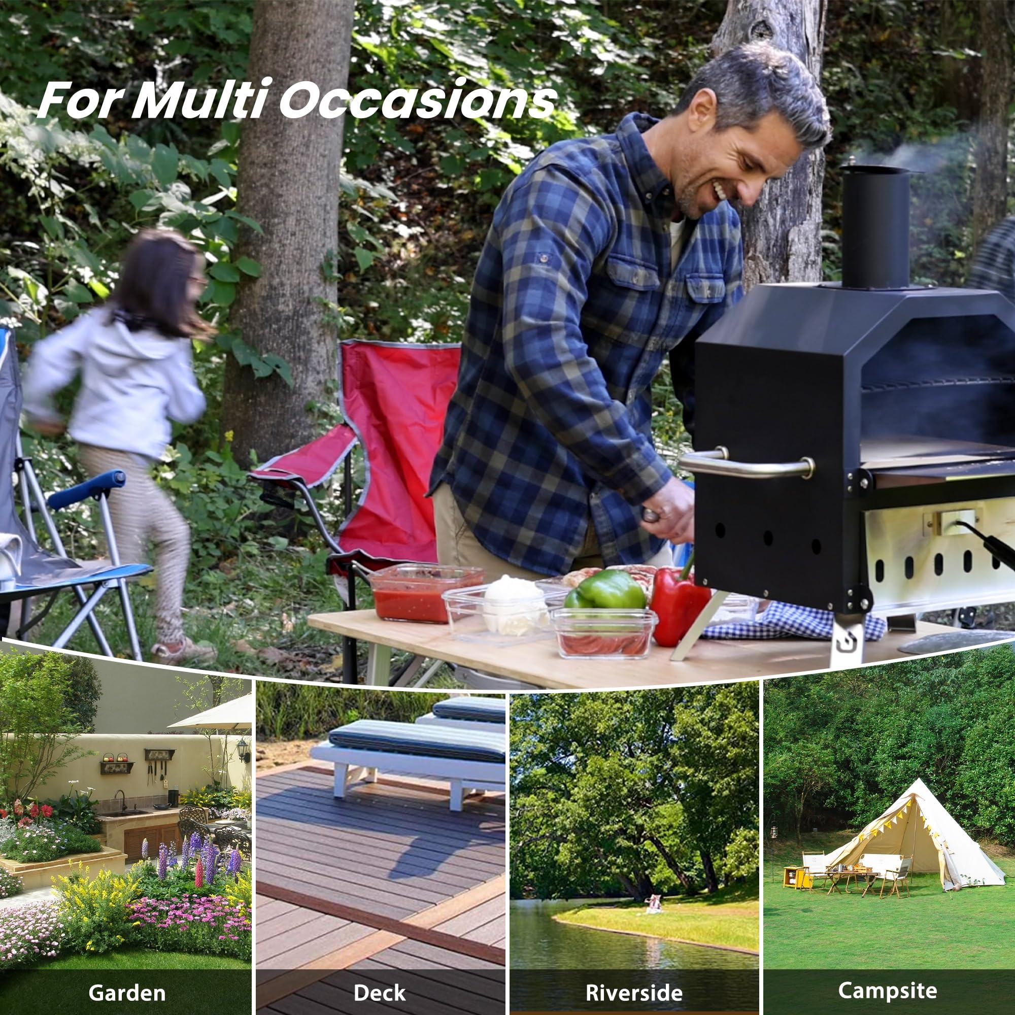 Pizzello Outdoor- Pizzaöfen Holzbefeuerter Pizzaöfen zum Backen von 2 Pizzen im Freien mit Pizzastein, Pizzaschieber, Deckel