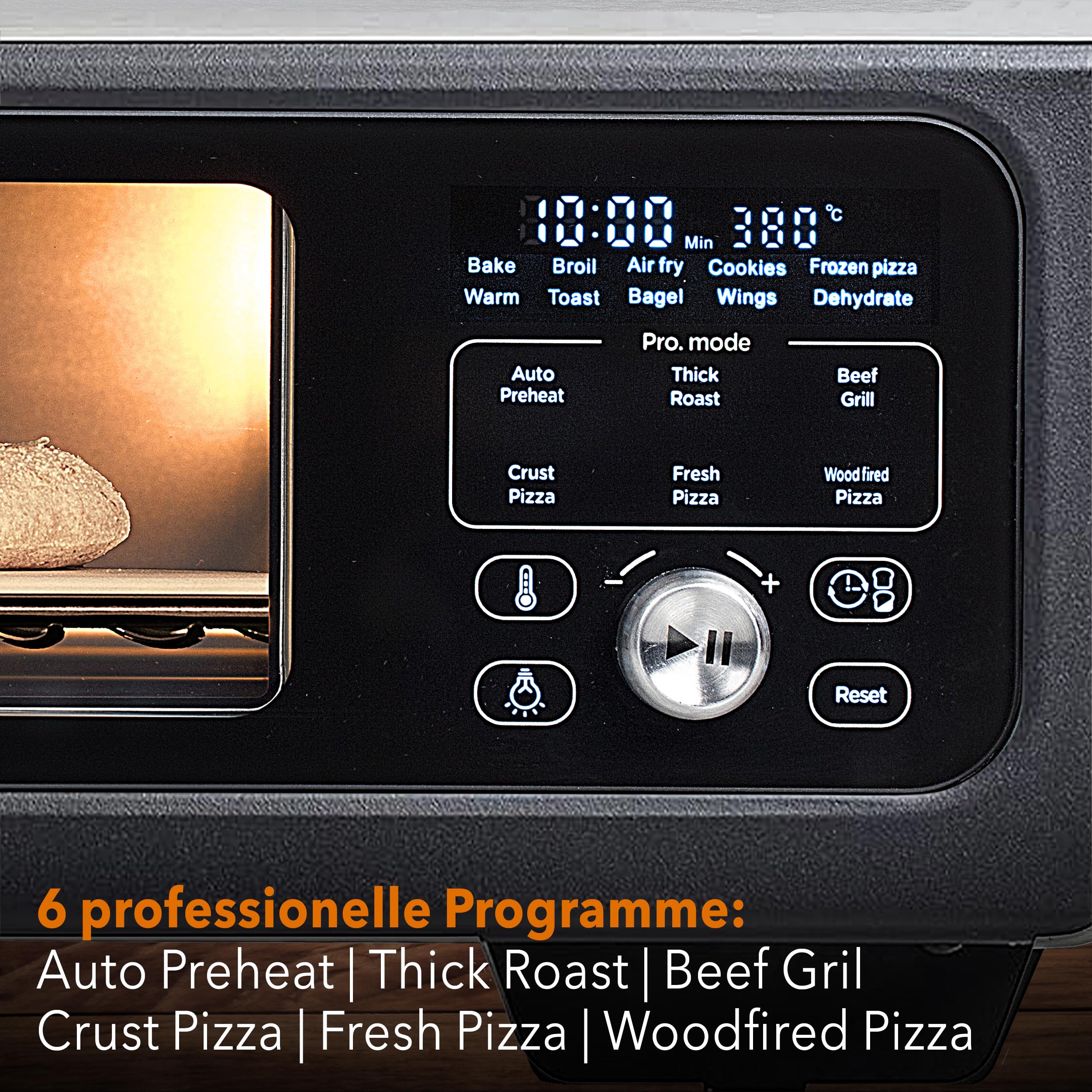 BAUMFELD PizzaAirfryer400 black - 12 in 1 Multifunktionsofen, Pizzaofen, 400 °C, tragbar, Grillen, Pizza, Air Fryer, Backen, XXL Zubehör, Indoor, Steinofenplatte, Gusseisenblech