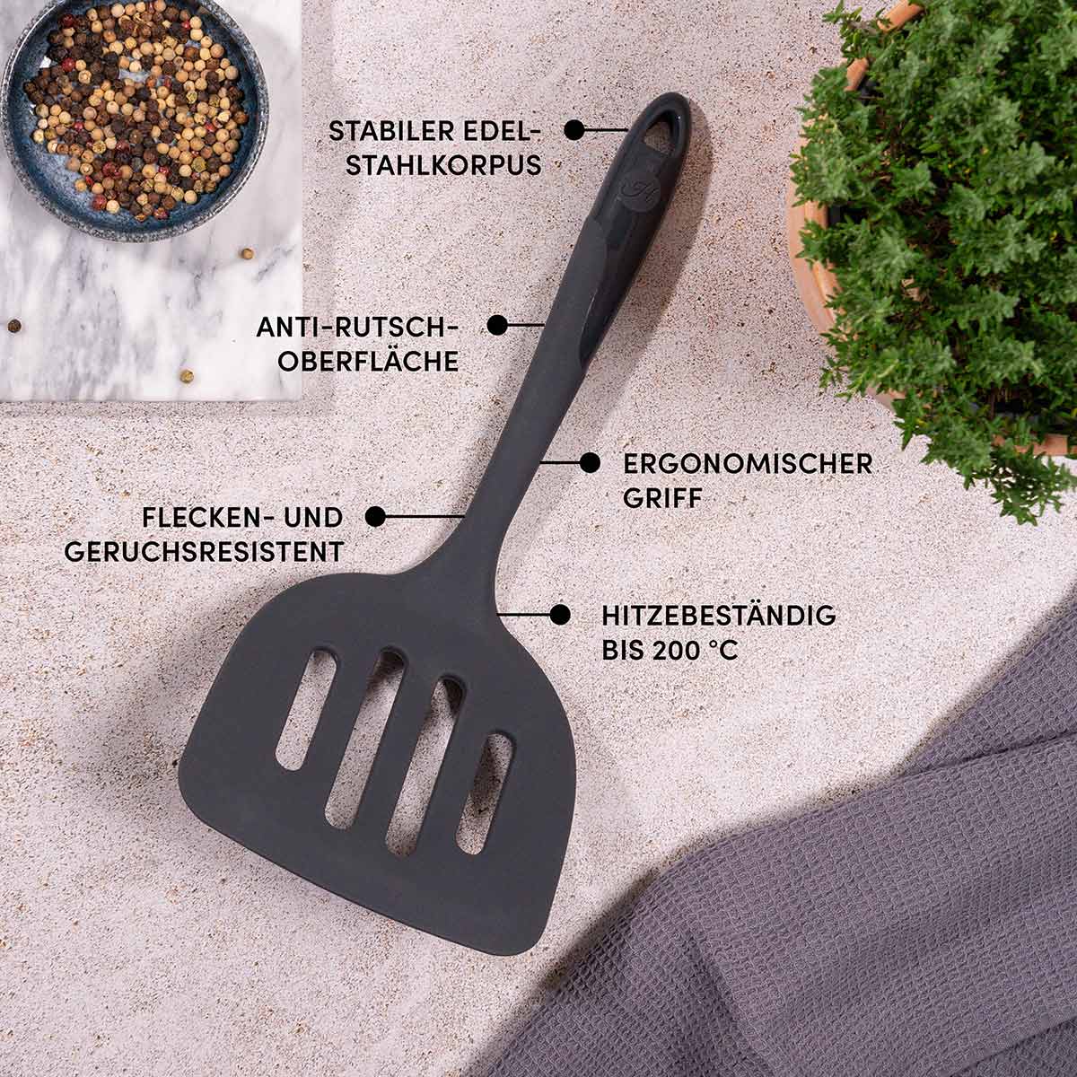 Pfannenwender XXL mit robustem Edelstahlkern