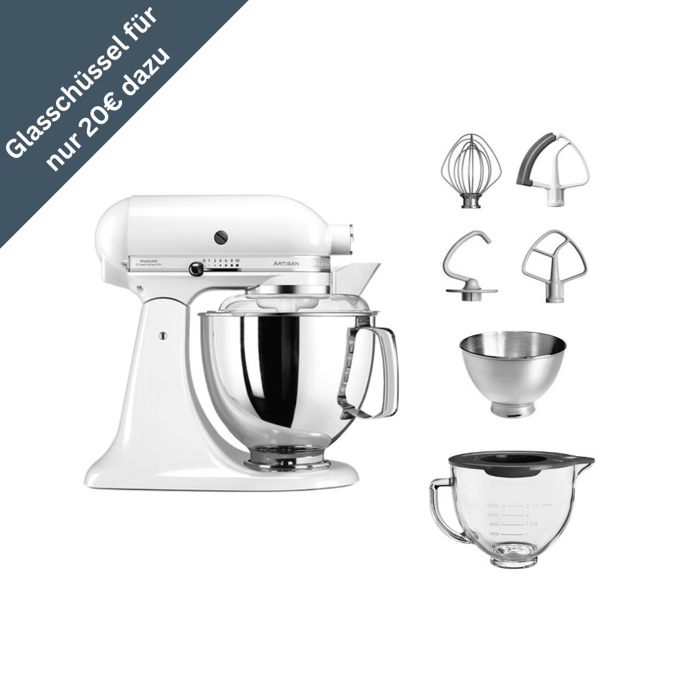 KitchenAid 4,8 L 5KSM175 Artisan Küchenmaschine Glasset mit Glasschüssel