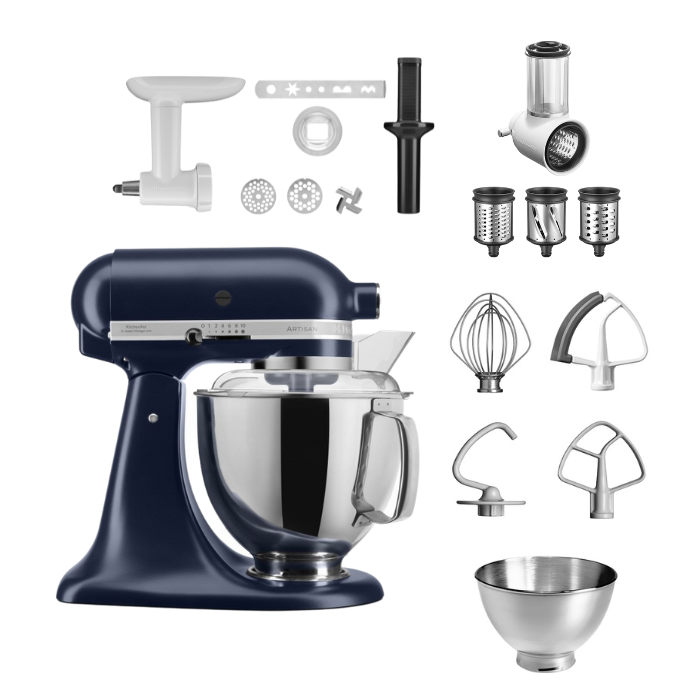 KitchenAid 4,8 L 5KSM175 Artisan Küchenmaschine Allrounderset mit Gemüseschneider+Fleischwolf+Spritzge