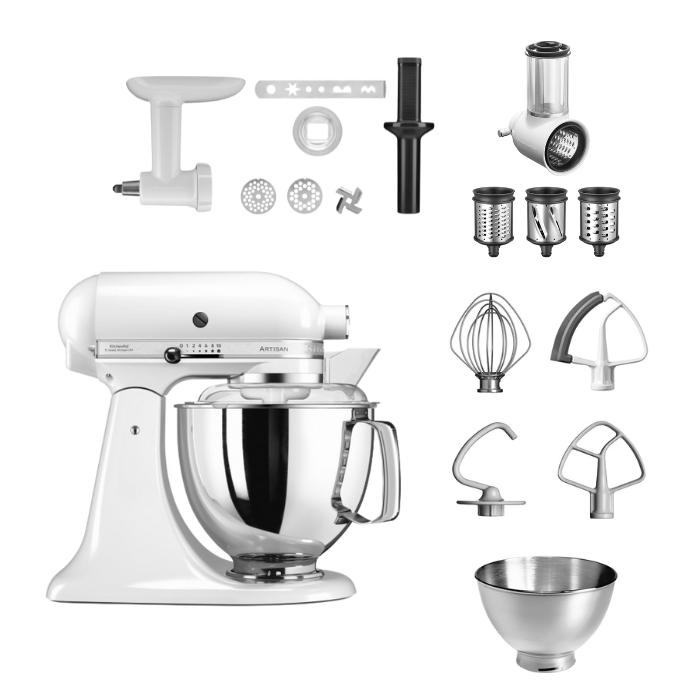 KitchenAid 4,8 L 5KSM175 Artisan Küchenmaschine Allrounderset mit Gemüseschneider+Fleischwolf+Spritzge