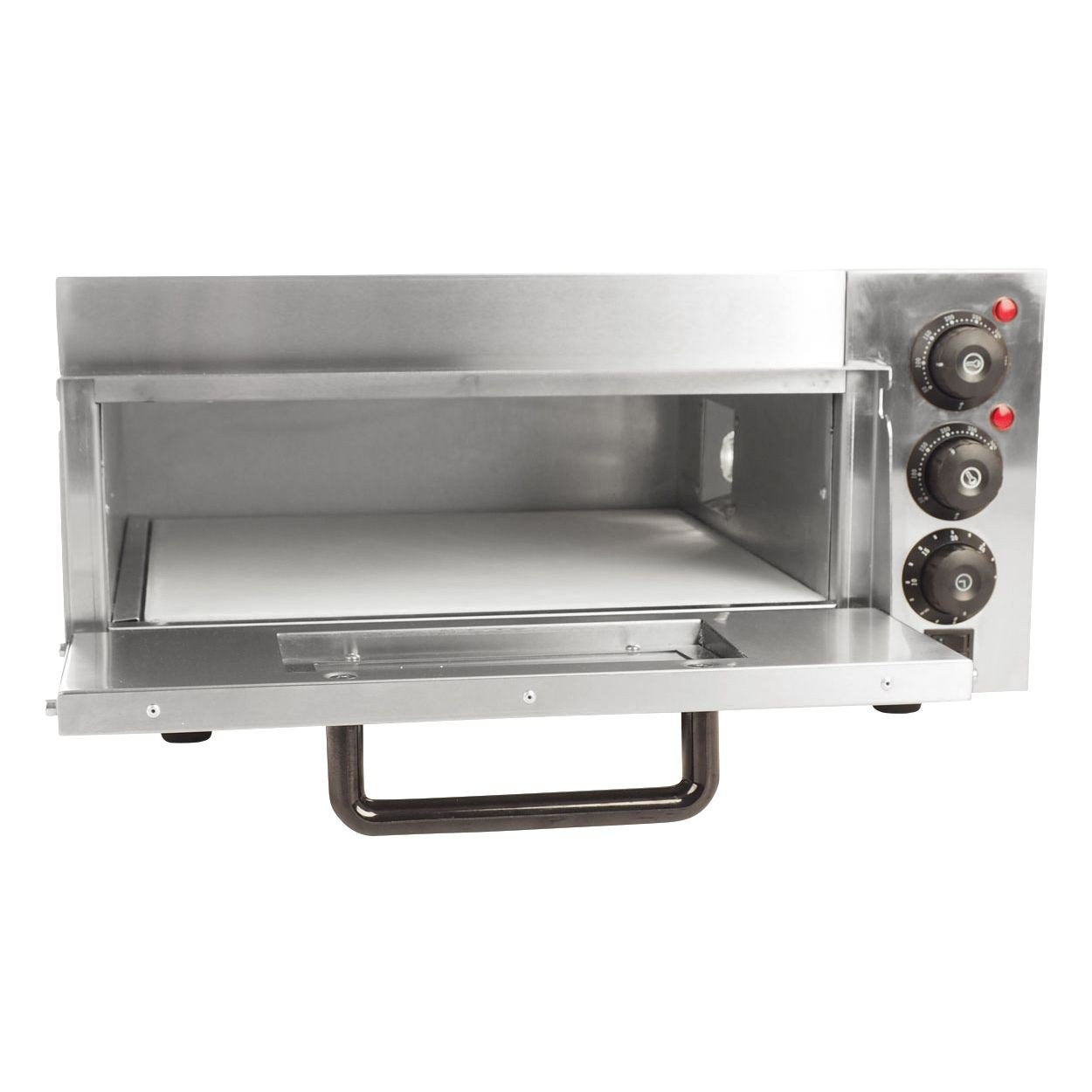 Pizzaofen elektrisch aus Edelstahl mit Pizzastein 1 Kammer 2000 Watt Steinbackofen mit Schamottstein