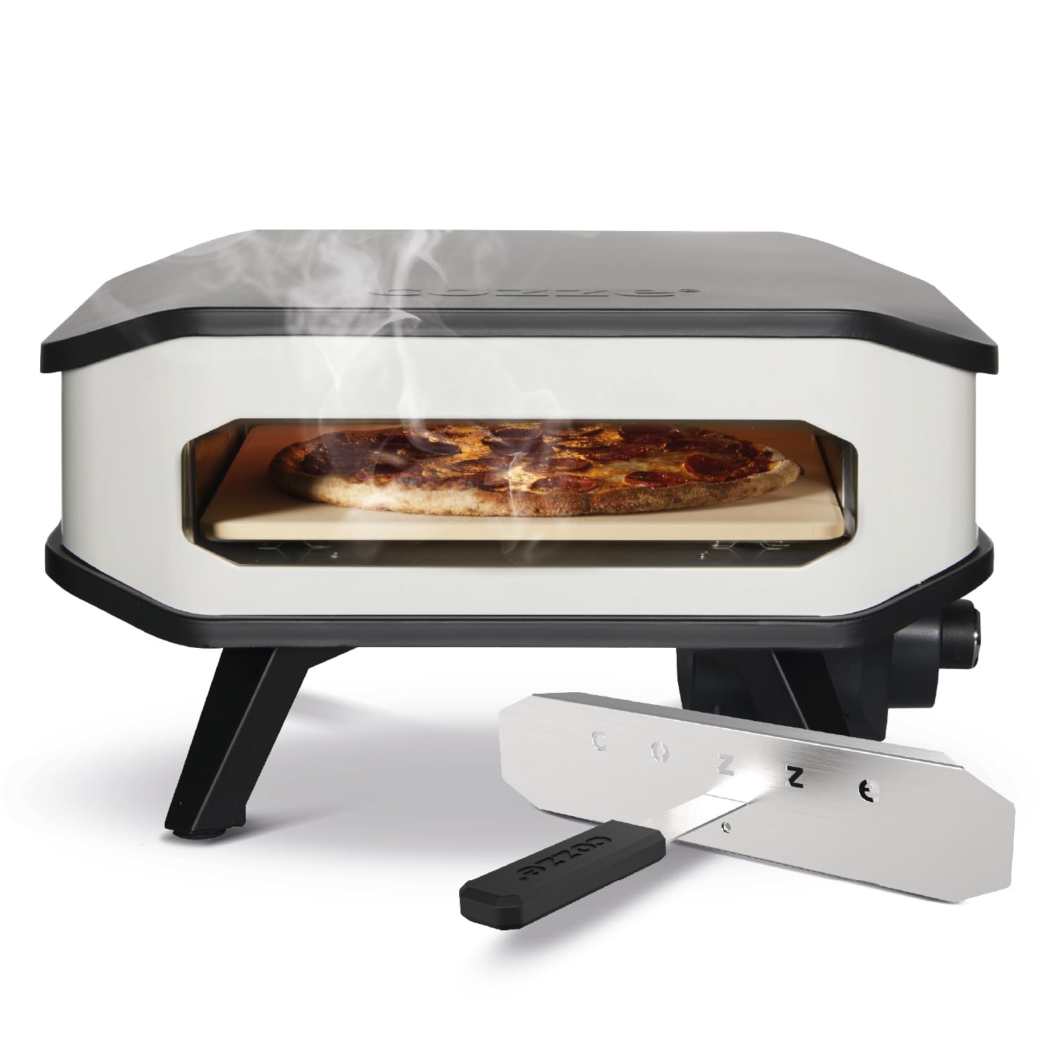 cozze® 13" Elektro-Pizzaofen mit Pizzastein, 230V/2200W, Digitale Temperatursteuerung, inkl. Frontabdeckung, Schwarzes