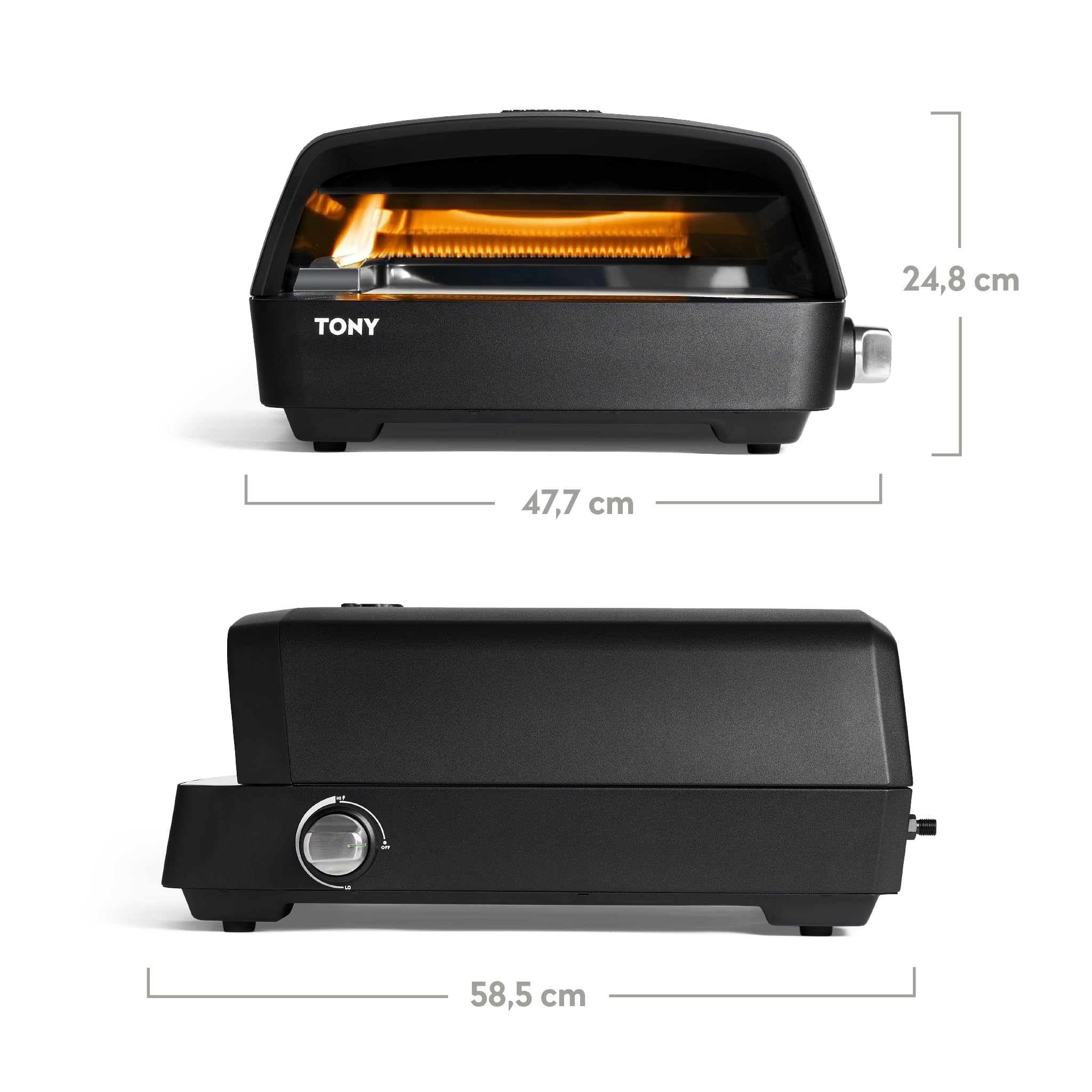 BURNHARD Gas Pizzaofen - TONY, 450 °C, Tragbarer 5,9 kW Outdoor Ofen für Pizza (58,5 x 47,7 x 24,8 cm) inkl. Cordierit-Pizzastein, geeignet für Terrasse, Balkon und Garten