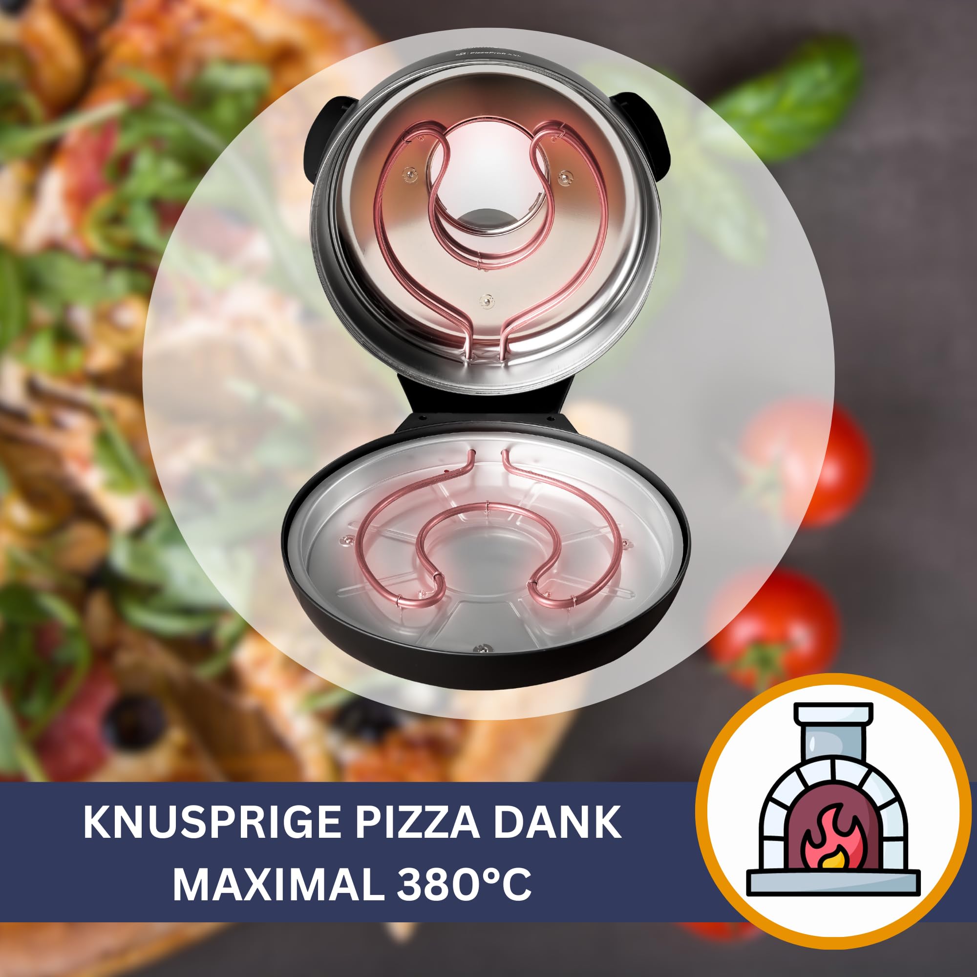 Sommertal PizzaProfi XXL Pizzaofen mit 39cm Steinplatte – Pizza Ofen elektrisch, schnelle 3-Minuten Pizza, bis 380°C – 5-teiliges Set mit Pfanneneinsatz, 2x Pizzaschieber, Schneider, Pizzastein