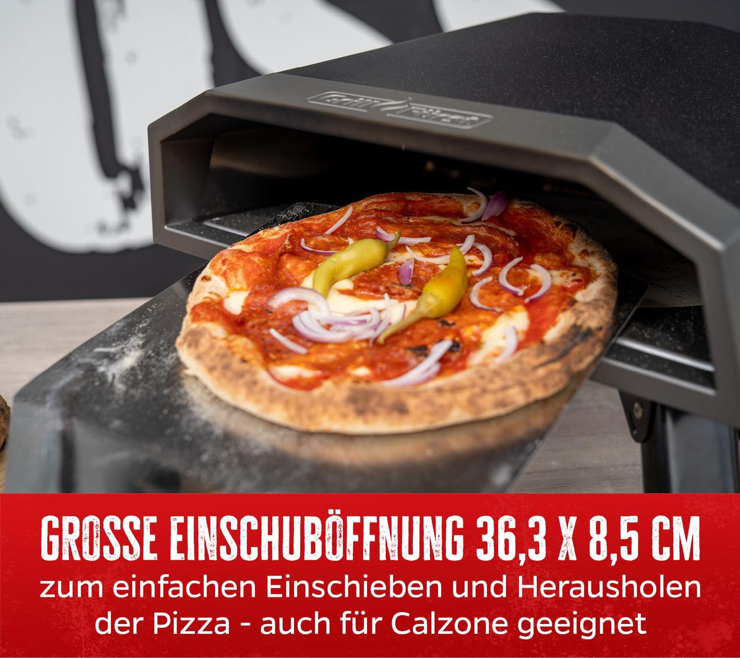 Grillfürst Gas Pizzaofen 305 mit drehbarem Pizzastein - bis zu 400°C, 4,65 kW starker Outdoor-Ofen für Pizza, geeignet für Terrasse, Balkon und Garten, perfekt für knusprige Pizza