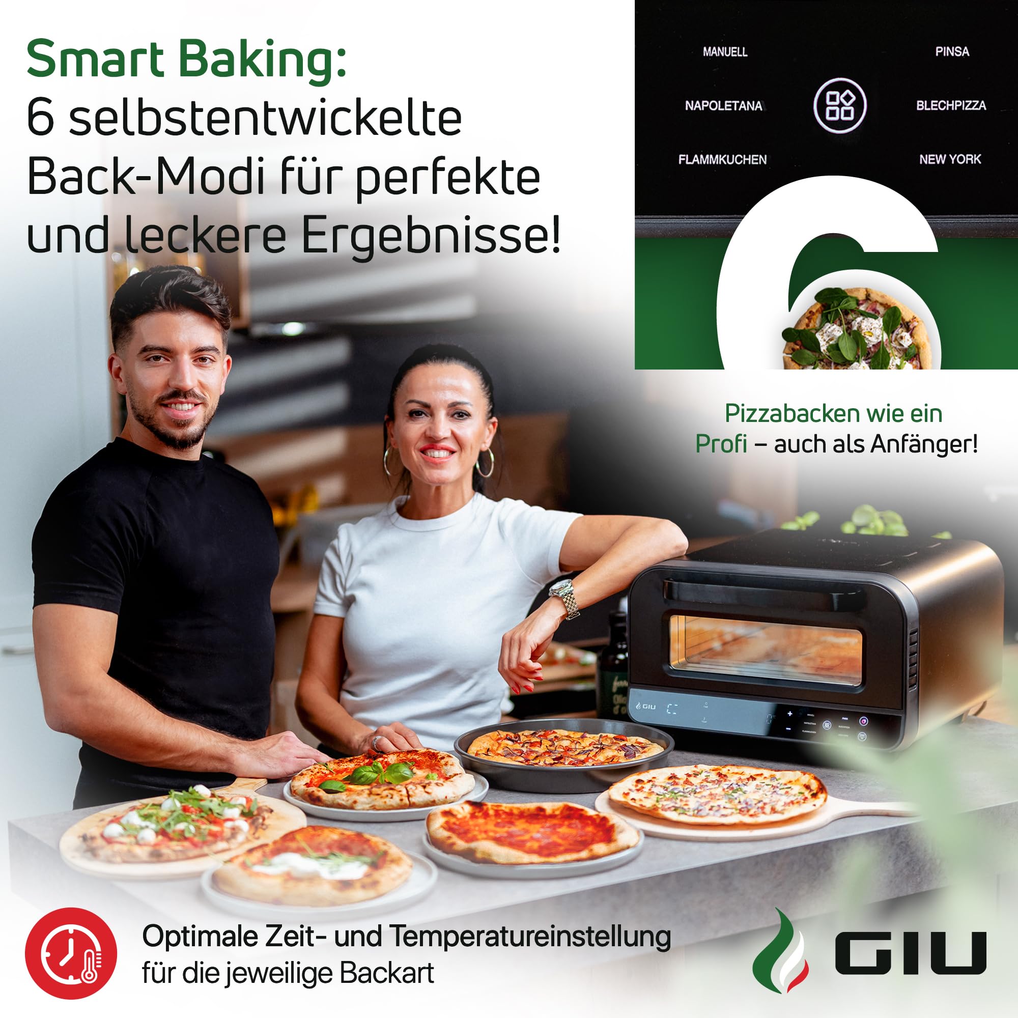 Elektrischer Pizzaofen - Starker Elektro-Ofen für neapolitanische Pizza | Backofen, Pizzaofen, elektrisch, Electric Oven | Über 400 Grad FusionHeat-Tech | Genieße Steinofen-Geschmack Zuhause | GIU