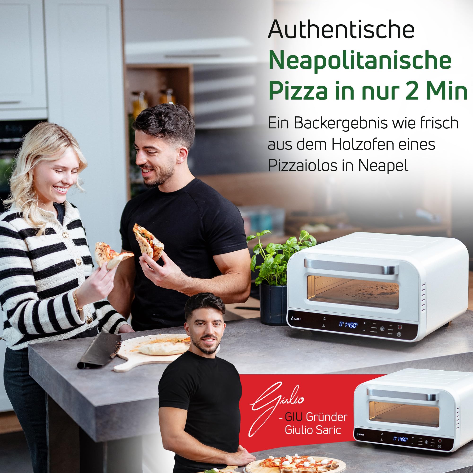 Elektrischer Pizzaofen - Starker Elektro-Ofen für neapolitanische Pizza | Backofen, Pizzaofen, elektrisch, Electric Oven | Über 400 Grad FusionHeat-Tech | Genieße Steinofen-Geschmack Zuhause | GIU