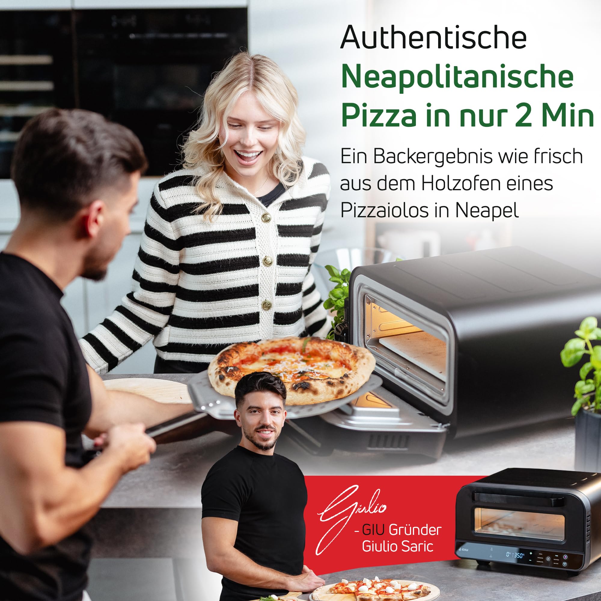 Elektrischer Pizzaofen - Starker Elektro-Ofen für neapolitanische Pizza | Backofen, Pizzaofen, elektrisch, Electric Oven | Über 400 Grad FusionHeat-Tech | Genieße Steinofen-Geschmack Zuhause | GIU