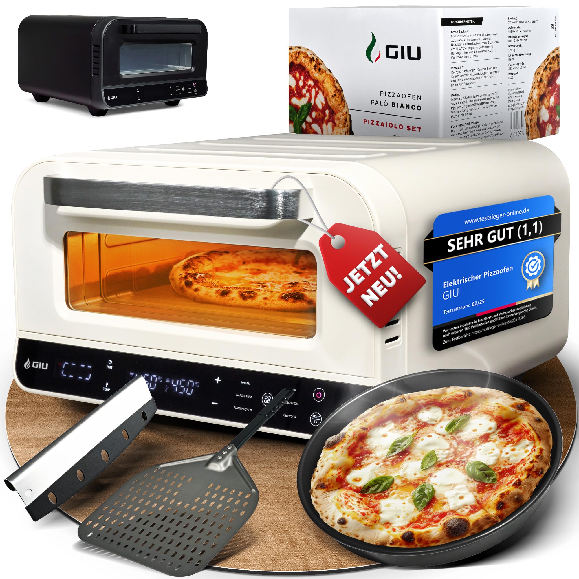 Elektrischer Pizzaofen - Starker Elektro-Ofen für neapolitanische Pizza | Backofen, Pizzaofen, elektrisch, Electric Oven | Über 400 Grad FusionHeat-Tech | Genieße Steinofen-Geschmack Zuhause | GIU