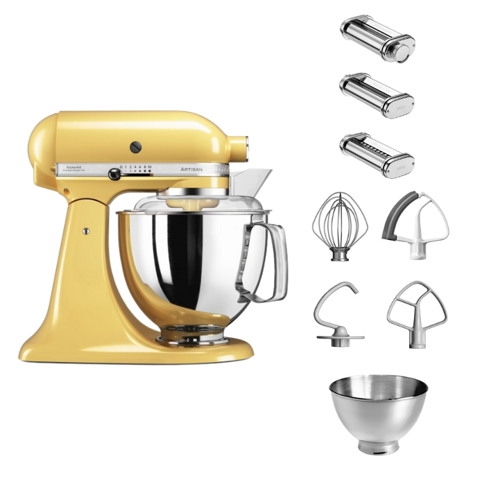 KitchenAid 4,8 L 5KSM175 Artisan Küchenmaschine Pastalover mit Nudelwalzen 3er- Set