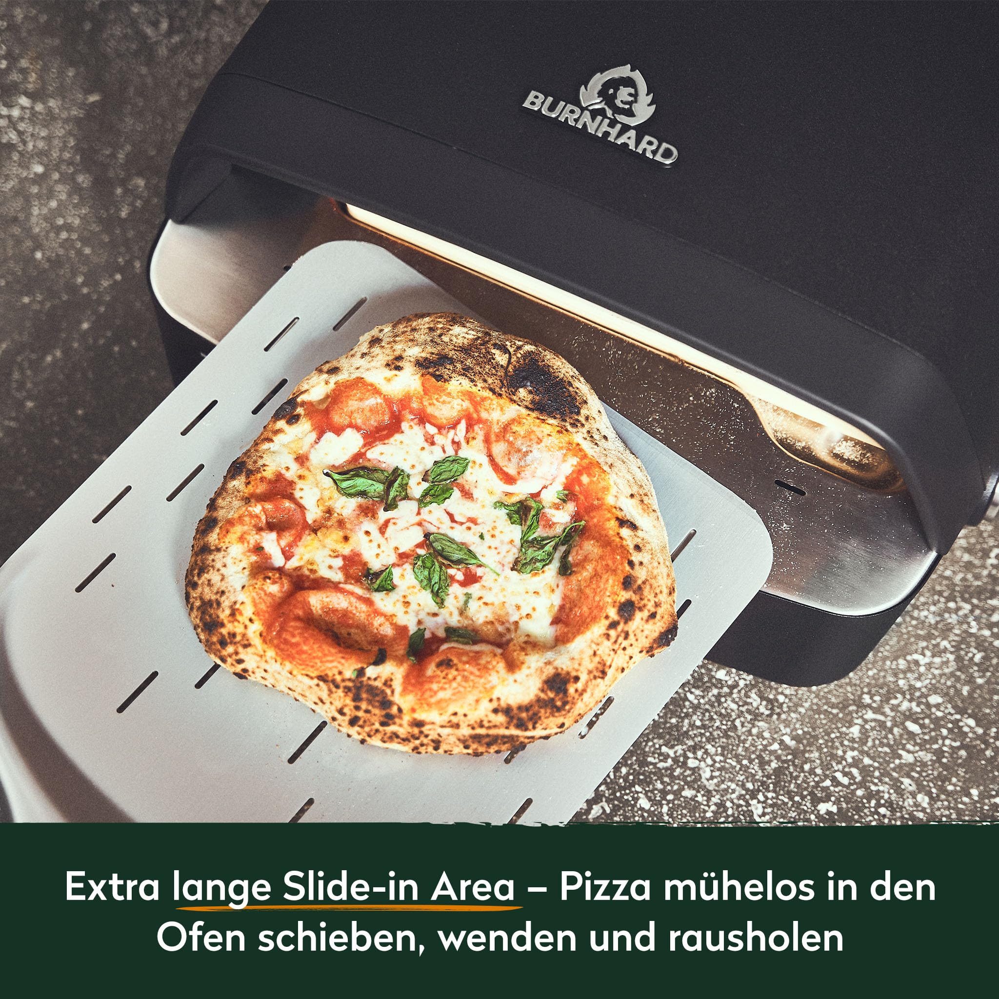 BURNHARD Gas Pizzaofen - TONY, 450 °C, Tragbarer 5,9 kW Outdoor Ofen für Pizza (58,5 x 47,7 x 24,8 cm) inkl. Cordierit-Pizzastein, geeignet für Terrasse, Balkon und Garten