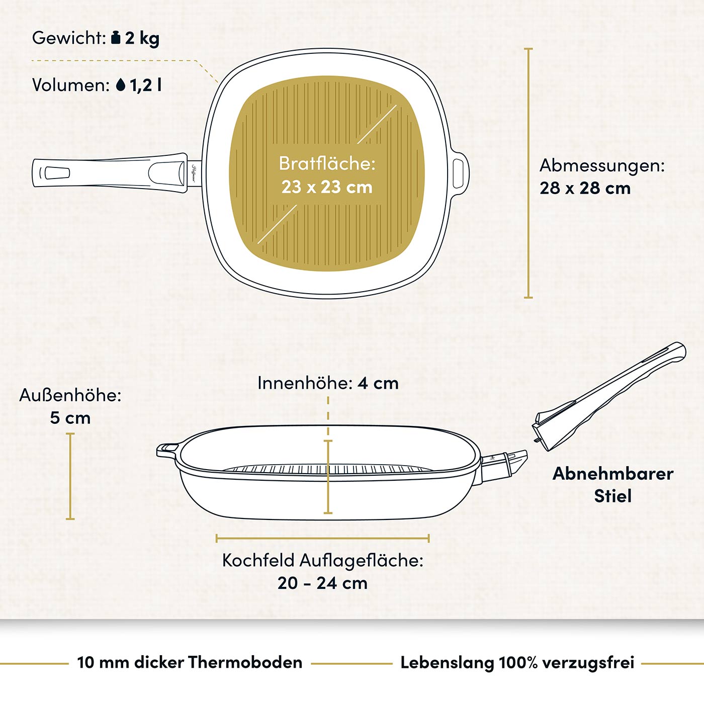 Grillpfanne eckig 28x28 cm I Deckel optional