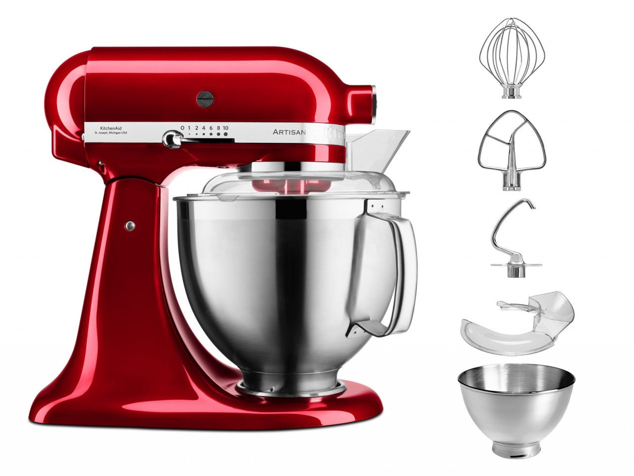 KitchenAid 4,8 L 5KSM185 Artisan Küchenmaschine Allrounderset Fleischwolf+Spritzgebäck+Gemüseschneider
